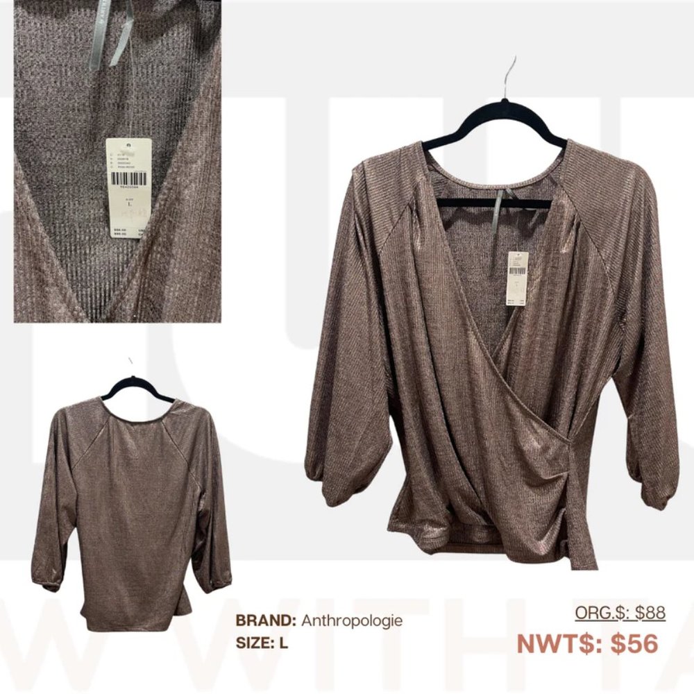 Anthropologie, Rose Gold Blouse, L, NWT